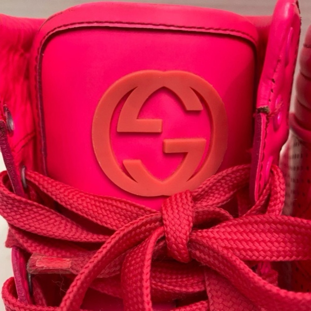 Gucci Mens Leather High Top Coda Hot Pink Sneakers GG on Tongue Size EU 38 US 8 - Picture 2 of 16
